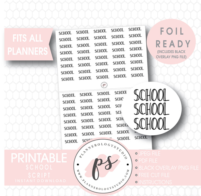 School Bujo Script Digital Printable Planner Stickers (Foil Ready) - Plannerologystudio