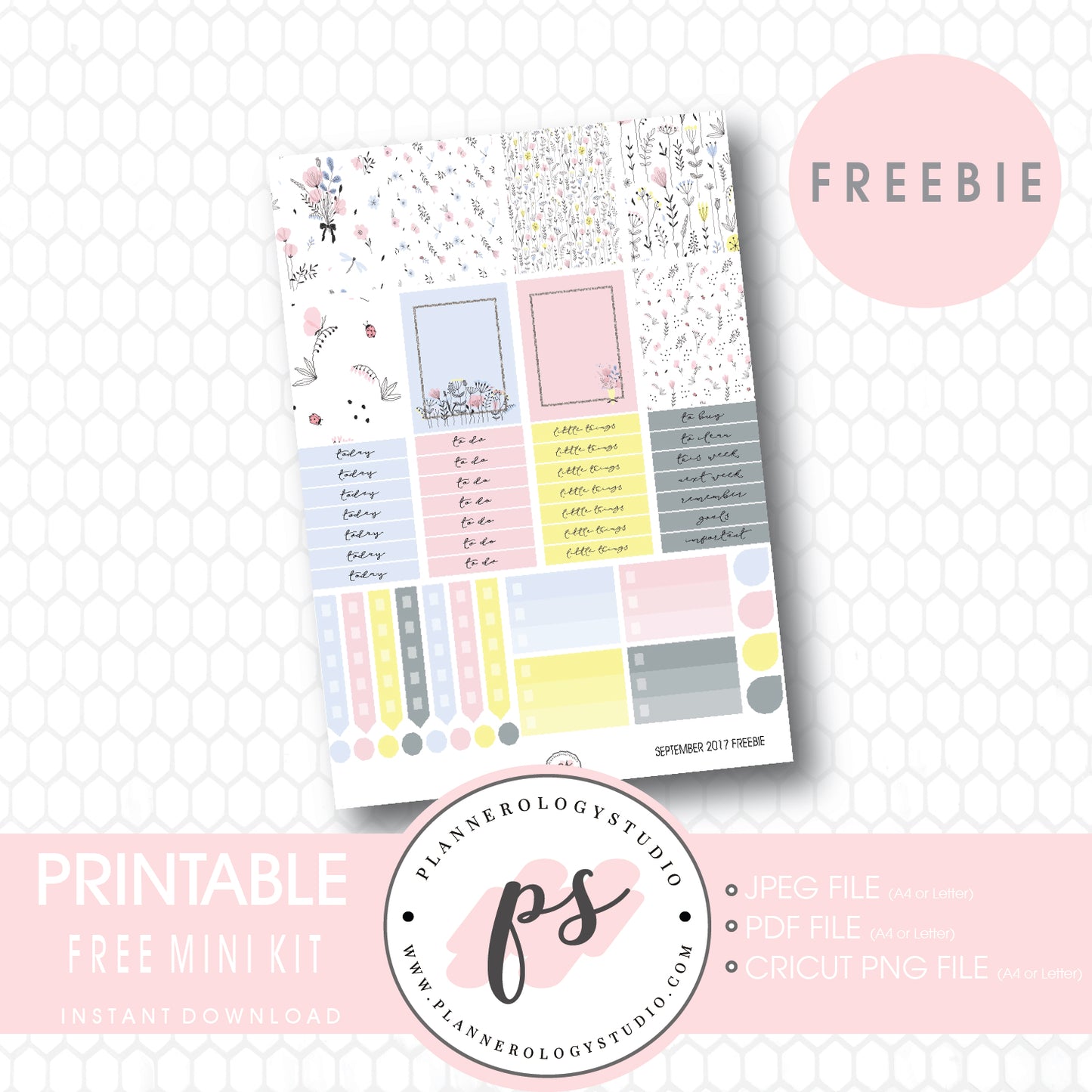 September 2017 Mini Kit Printable Planner Stickers (PDF/JPG/PNG Freebie) - Plannerologystudio