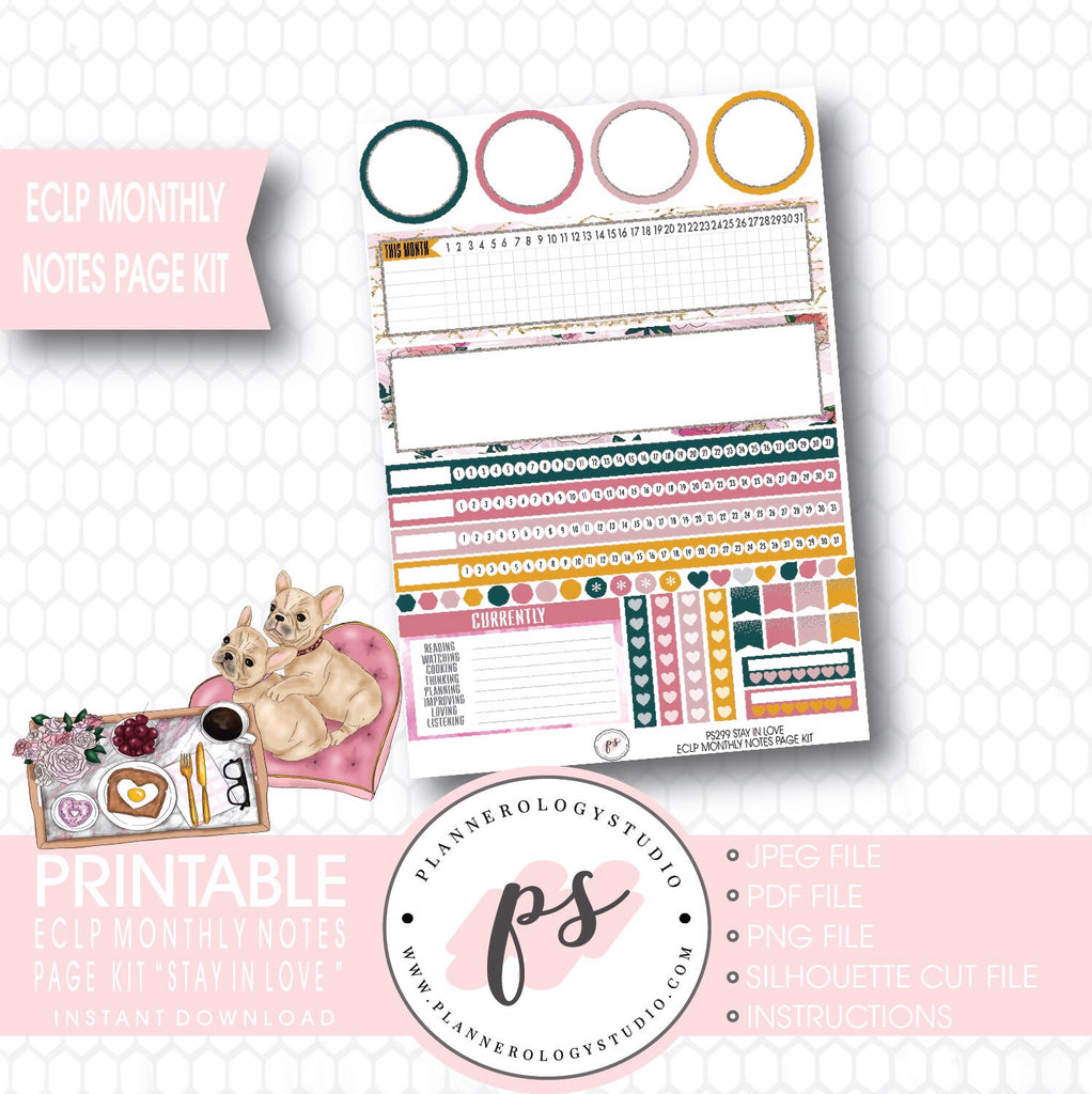 Stay in Love Valentines Day Theme Monthly Notes Page Kit Digital Printable Planner Stickers (for use with ECLP) - Plannerologystudio